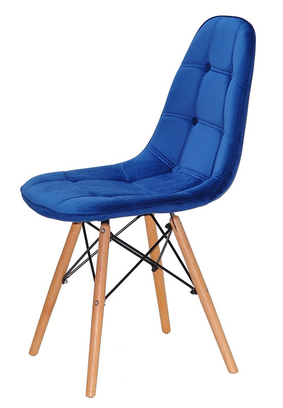 Стул Alex В-6 синий бархат на деревянных ножках, скандинавский стиль, дизайн Charles Eames - фото 1 - id-p1432590101