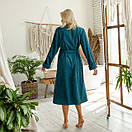 Натуральний довгий махровий жіночий халат на запах, домашній халат бірюзовий, фото 6