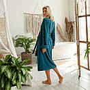 Натуральний довгий махровий жіночий халат на запах, домашній халат бірюзовий, фото 7
