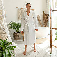 Натуральный вафельный мужской халат на запах, длинный банный халат с поясом, цвет белый