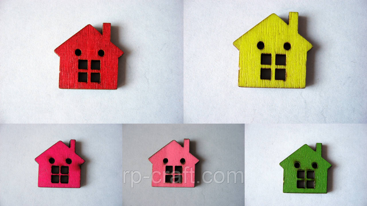 Ґудзик дерев'яний. Будиночок, 21х22 мм, фото 1