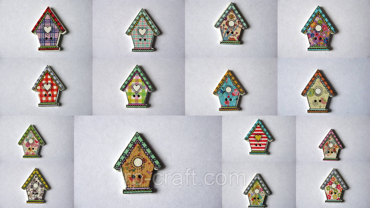 Гудзик дерев'яний декоративний. Шпаківня, 21х28 мм, фото 1