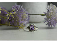 Серебряное кольцо с Фиолетовым Турмалином и черным Кварцем (Морион)
