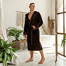 Чоловічий домашній халат 100% бавовна на запах, натуральний банний халат з капюшоном, колір коричневий, фото 8