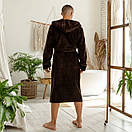 Чоловічий домашній халат 100% бавовна на запах, натуральний банний халат з капюшоном, колір коричневий, фото 3