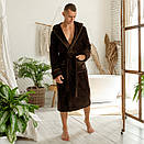 Чоловічий домашній халат 100% бавовна на запах, натуральний банний халат з капюшоном, колір коричневий, фото 5