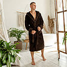 Чоловічий домашній халат 100% бавовна на запах, натуральний банний халат з капюшоном, колір коричневий, фото 4