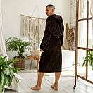 Чоловічий домашній халат 100% бавовна на запах, натуральний банний халат з капюшоном, колір коричневий, фото 7