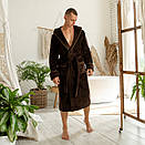 Чоловічий домашній халат 100% бавовна на запах, натуральний банний халат з капюшоном, колір коричневий, фото 6