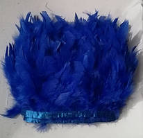 Пір'яна тасьма з пір'я індика. Колір Синій. Перо 10-17см. Ціна за 0,5 м.
