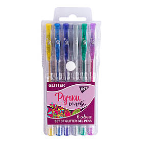 Ручки гелеві YES "Glitter" набір 6шт. код: 411702