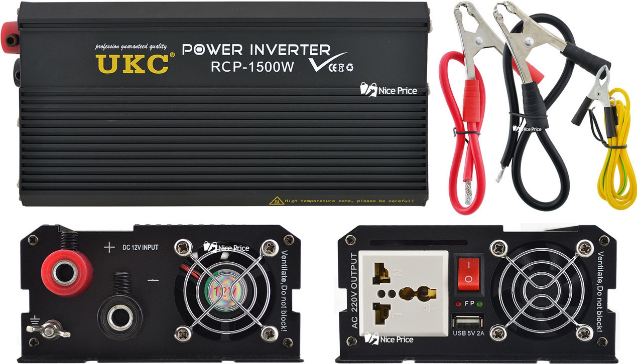 Інвертор перетворювач Професійний UKC 12V-220V RCP-1500W + USB / 4145, фото 1