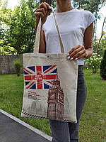 Жіноча якісна текстильна сумка міцна "London" світла з принтом міста Лондон