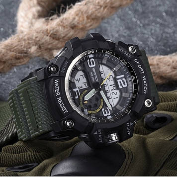 Армійський годинник чоловічий наручний протиударний водостійкий Sanda 759 зелений