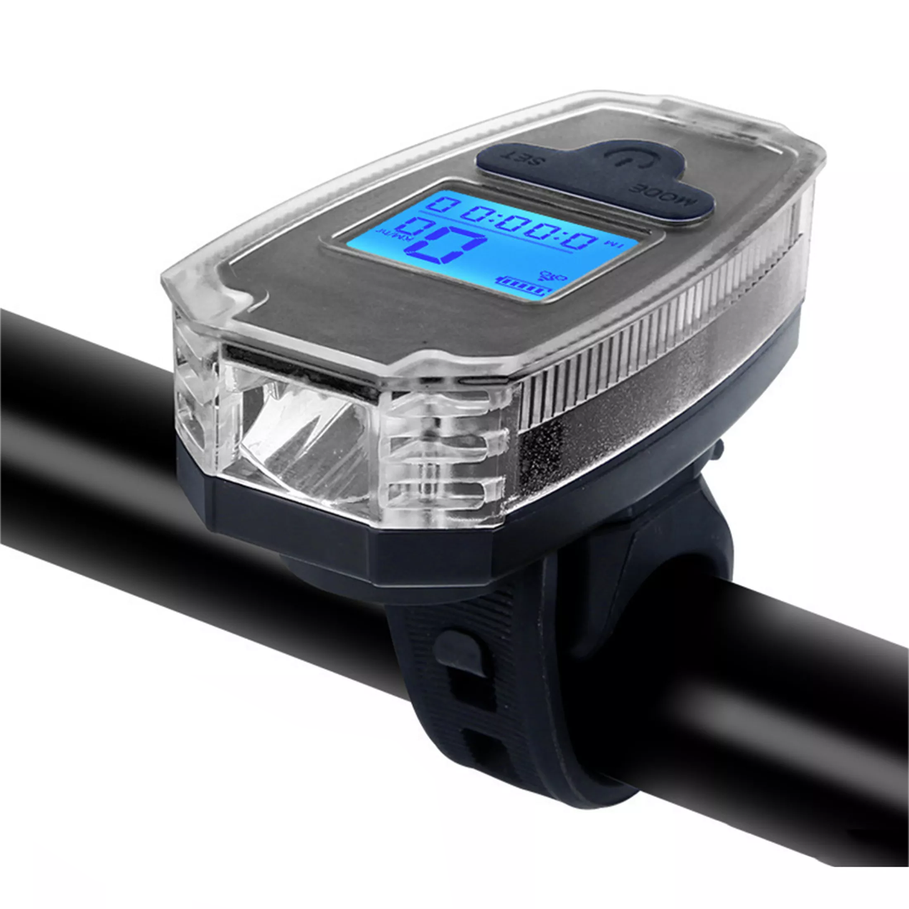 Велосипедний ліхтар Т6 з велосипедним комп'ютером і дзвінком, чорний, фото 1