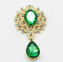 Камінь з підвісом в ажурній золотій оправі зелений 2,6*4,6 см