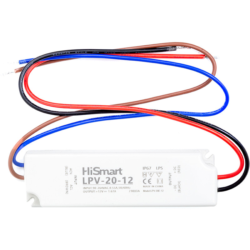 Блок живлення HiSmart 12V, 1.67 А, 20W, IP67