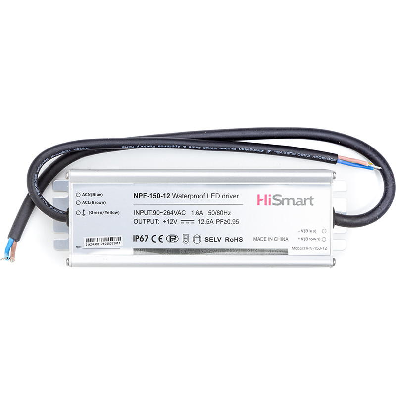 Блок живлення HiSmart 12V, 12,5 A, 150W, PFC, IP67