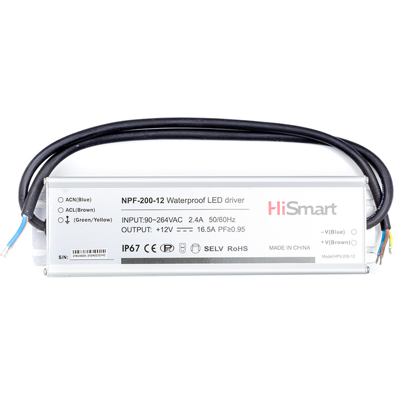 Блок живлення HiSmart 12V, 16.5 A, 200W, PFC, IP67