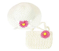 Стильный набор для девочки соломенная шляпа и сумочка на лето Белый