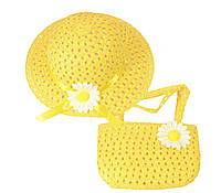 Стильный набор для девочки соломенная шляпа и сумочка на лето Желтый