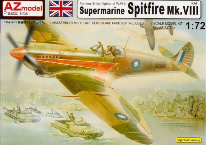 Пластикова модель 1/72 AZ model 7378 британський винищувач Supermarine Spitfire Mk.VIII RAF
