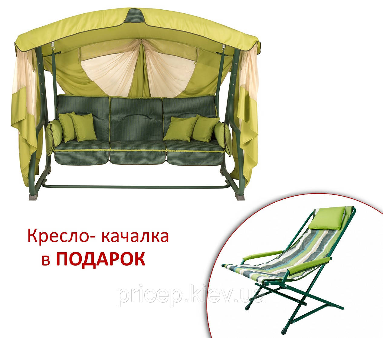 Гойдалка садова "Аліса" (Олефін Зелений, двостороння) Крісло-качалка у подарунок