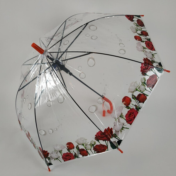 Зонт трость Feeling Rain 1315-5 жіночий з квітами напівавтомат 8 спиць Прозорий