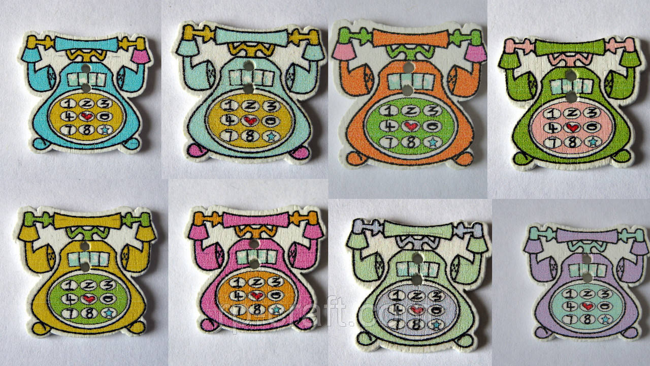 Гудзик дерев'яний, декоративний, фігурний. Телефон, 23х25 мм, фото 1