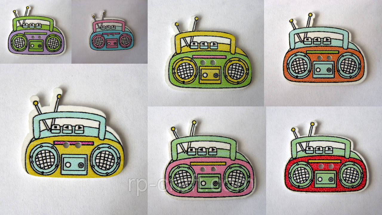 Гудзик дерев'яний, декоративний, магнітофон, 28х30 мм, фото 1