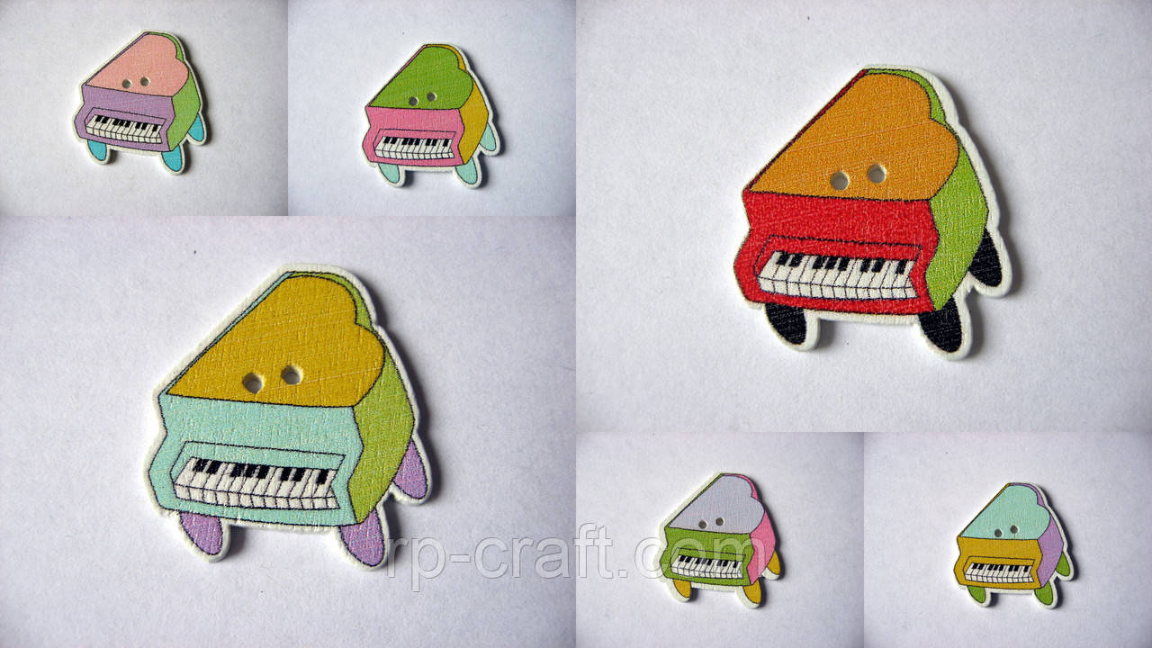 Гудзик дерев'яний, декоративний. Рояль, 26х30 мм, фото 1