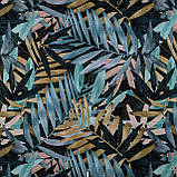 Декоративні тканини коричневий і синій листя на чорному тлі Іспанія 87887v3, фото 2