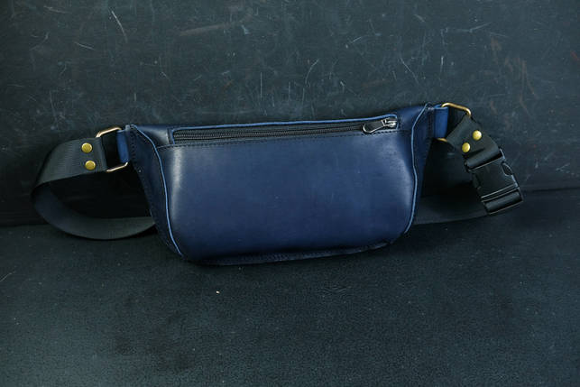 Шкіряна сумка "Модель №70 міні" з фастексом, натуральна шкіра італійська Краст, колір Синій, фото 2