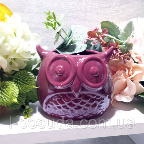 Ваза керамічна Сова бордова, 11,5 см, фото 1