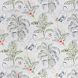 Декоративні тканини з великими зеленими рослинами та блакитними птахами на білому 84290v1, фото 3