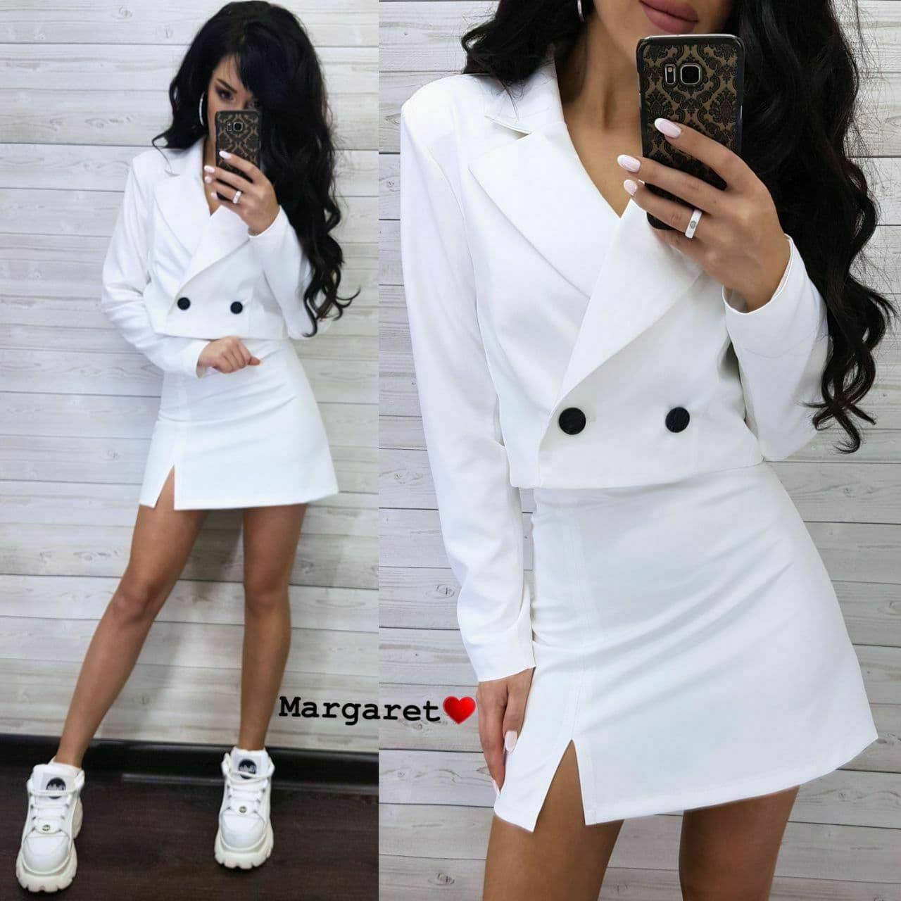 Комплект укорочений піджак декорований ґудзиками та спідниця-міні з розрізом (р. S, M) 9101974, фото 1