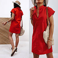 Красное летнее платье с короткими рукавами