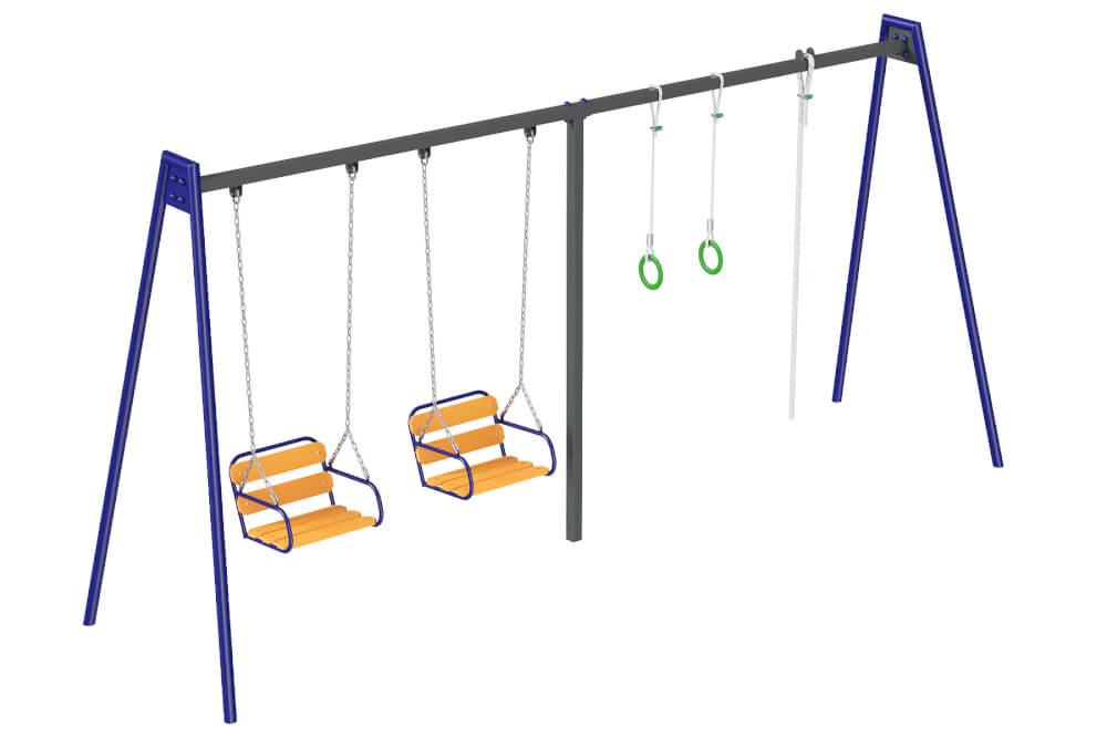 Гойдалки вуличні Віола двомісні стійки метал з сидінням W1 з канатом та кільцями (Kidigo ТМ)