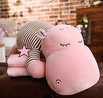Іграшка подушка плед 3 в 1 Рожевий Бегемот 60  см