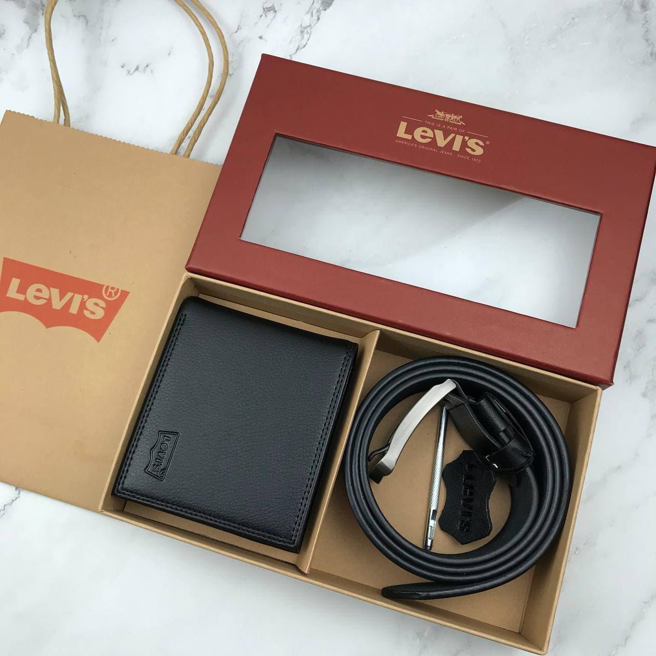 Чоловічий подарунковий набір levi's ремінь, портмоне