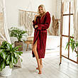 Преміум махра велюр 100% бавовна жіночий халат, довгий на запах, бордовий з капюшоном, фото 9