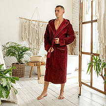 ПЕРЕМІУМ махра велюр 100% бавовна Чоловічий домашній халат на запах, натуральний бордовий халат з капюшоном, фото 5