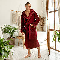 ПЕРЕМИУМ махра велюр 100% хлопок Мужской домашний халат на запах, натуральный бордовый халат с капюшоном