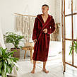 ПЕРЕМІУМ махра велюр 100% бавовна Чоловічий домашній халат на запах, натуральний бордовий халат з капюшоном, фото 7