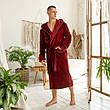 ПЕРЕМІУМ махра велюр 100% бавовна Чоловічий домашній халат на запах, натуральний бордовий халат з капюшоном, фото 8