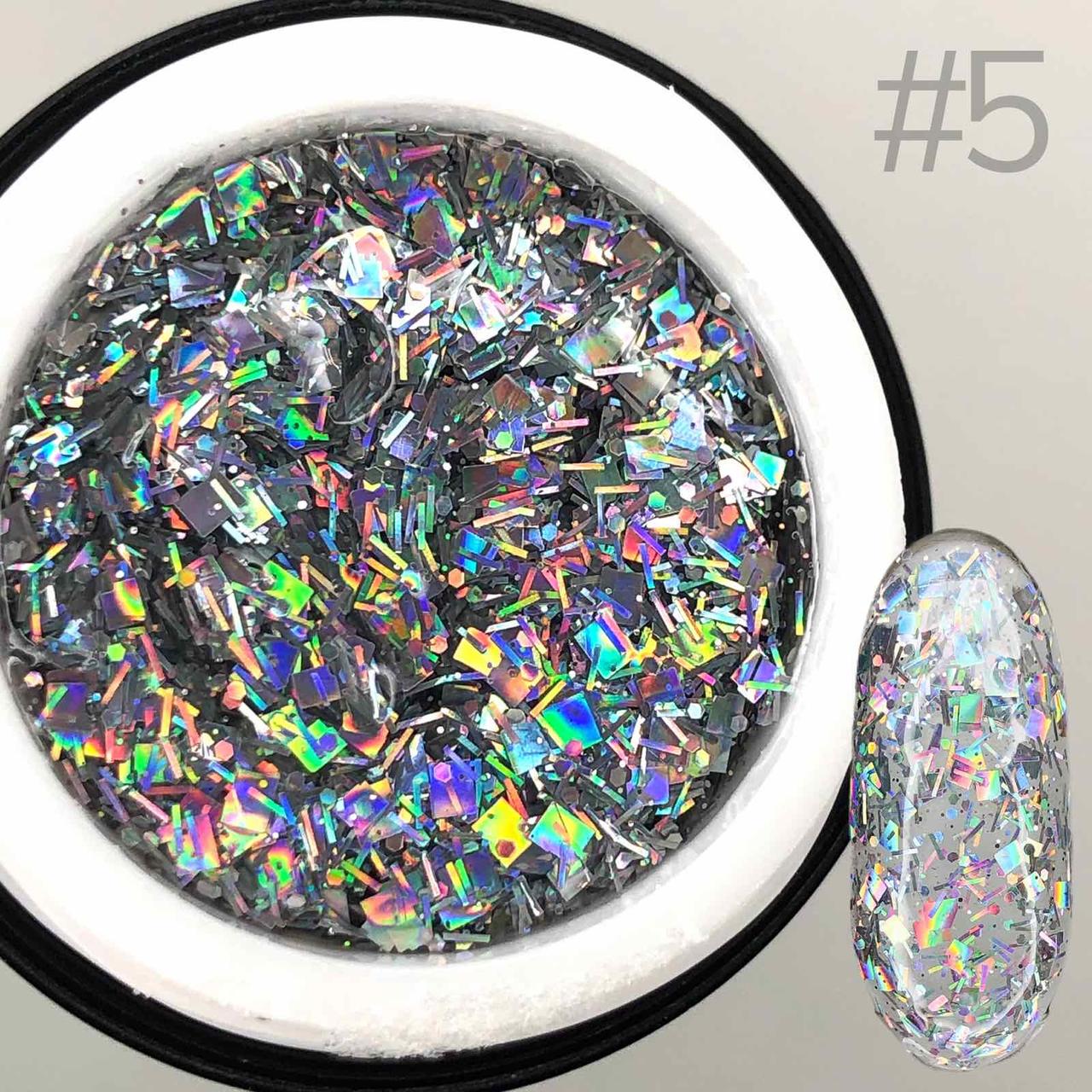 ГЛІТТЕРНИЙ ГЕЛЬ SAGA PROFESSIONAL GALAXY GLITTER  05 ПРОЗОРИЙ З ГОЛОГРАФІЧНИМИ ЧАСТКАМИ, фото 1