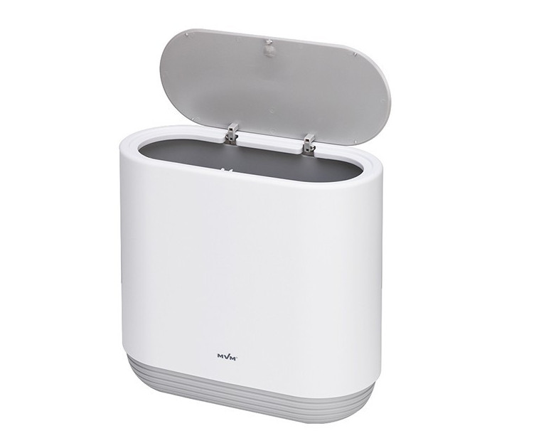 Вузьке відро для сміття MVM BP-14, 10 л, пластикове, з кришкою, біле/сіре, фото 1