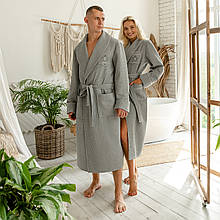 Жіночий вафельний готельний халат Terry Confort, натуральний домашній халат, 100% бавовна. Колір світло-сірий.
