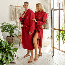 Натуральний вафельний халат Terry Confort, 100%бавовна. Колір червоний чоловічий, жіночий