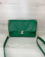 Красивая качественная модная сумочка-клатч зеленого цвета из эко-кожи с прострочкой
